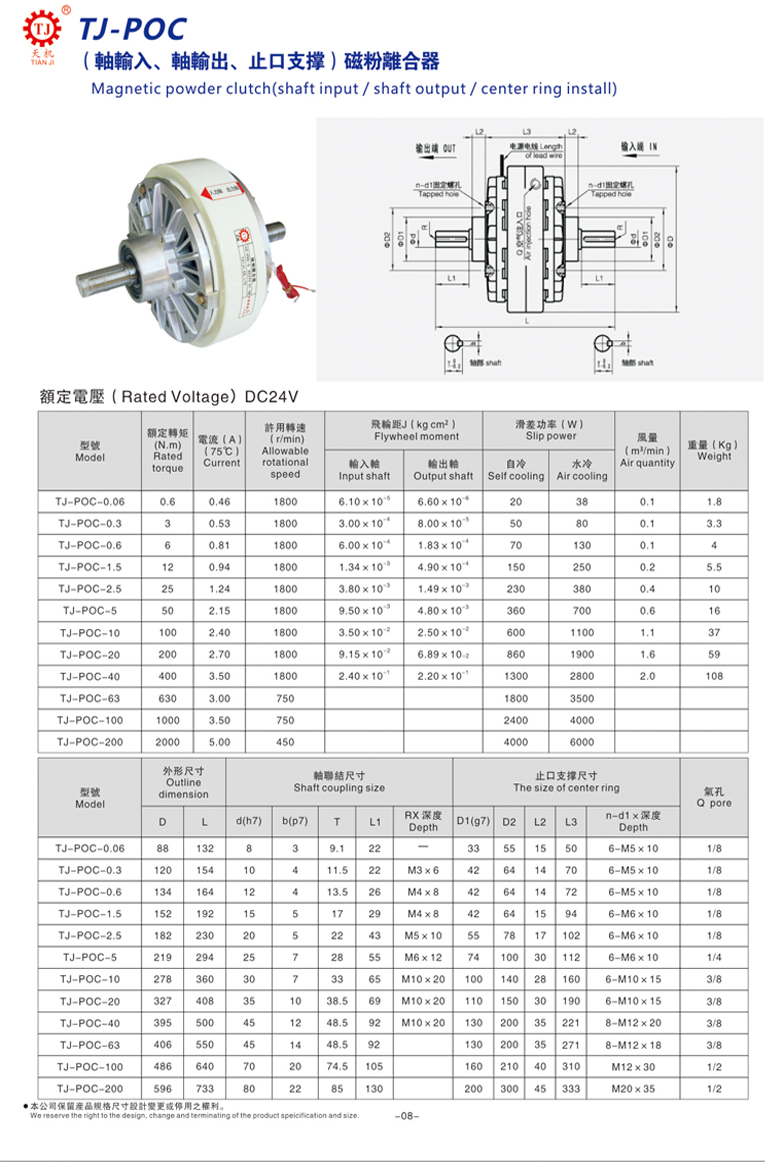 雙軸磁粉離合器參數(shù)